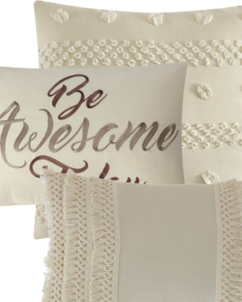 Vinevale 7 Piece Comforter Set, Taupe/Ivory, Solid "Be Awesome Today" Motivation Bedding