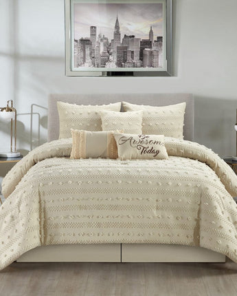 Vinevale 7 Piece Comforter Set, Taupe/Ivory, Solid "Be Awesome Today" Motivation Bedding