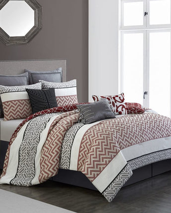 Vitorio 7-Piece Comforter Set, Red/Black/White, Geometric