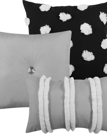 Zama 7 Piece Comforter Set, Grey, Solid 3D Fluff Dots