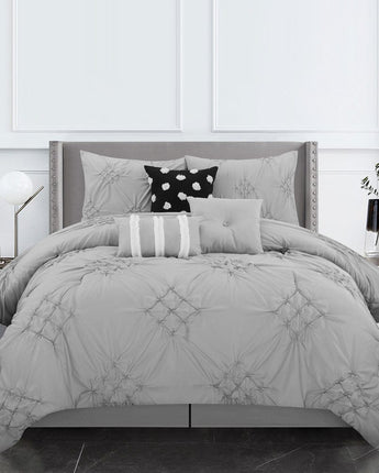 Zama 7 Piece Comforter Set, Grey, Solid 3D Fluff Dots